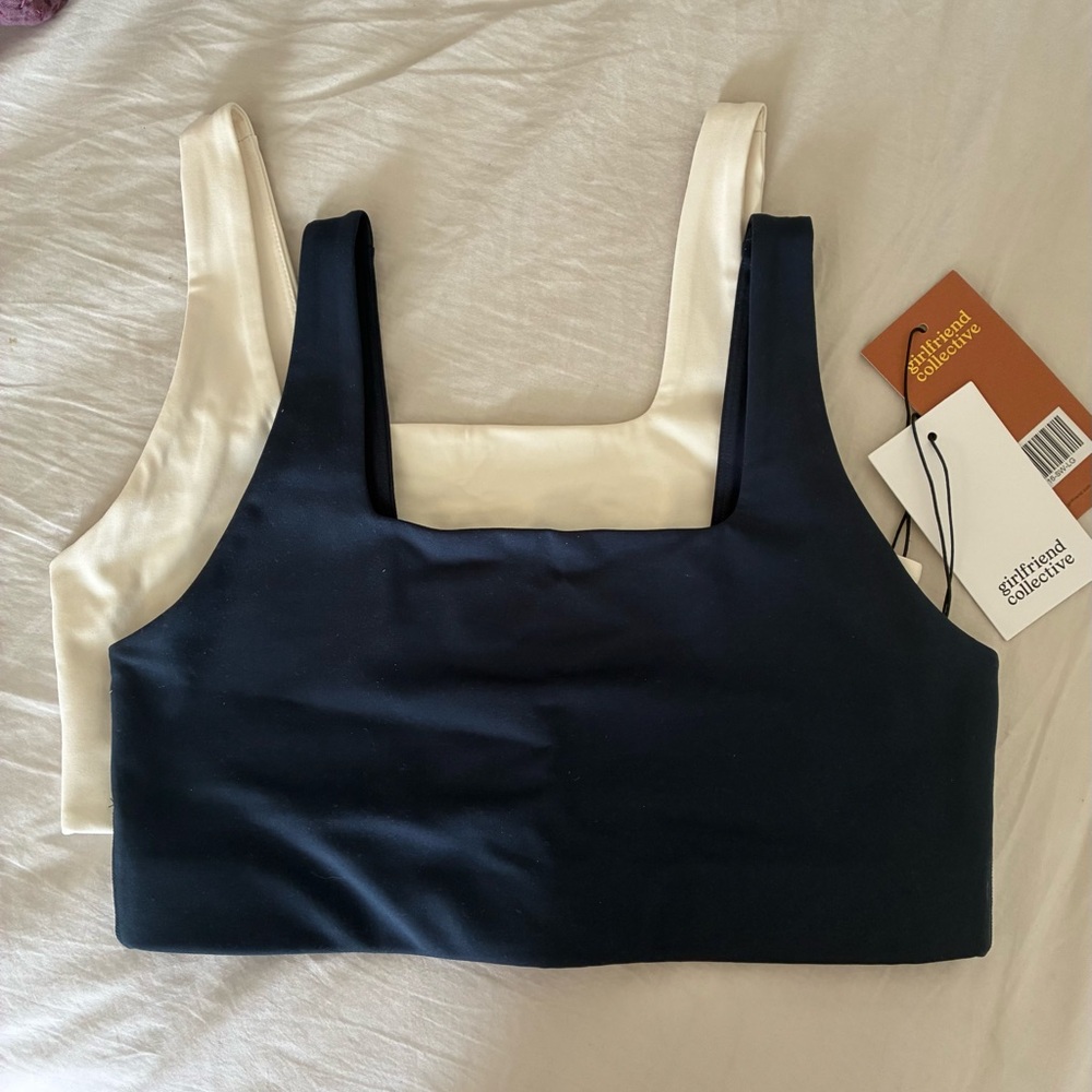 Girlfriend Collective Navy and Cream Tommy Bras